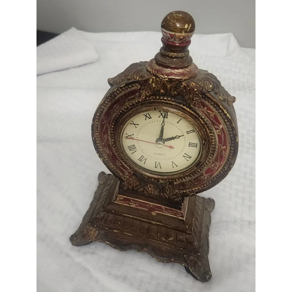 Vintage Style Decorative Table Clock | Ornate Resin Mantel Clock | Untested